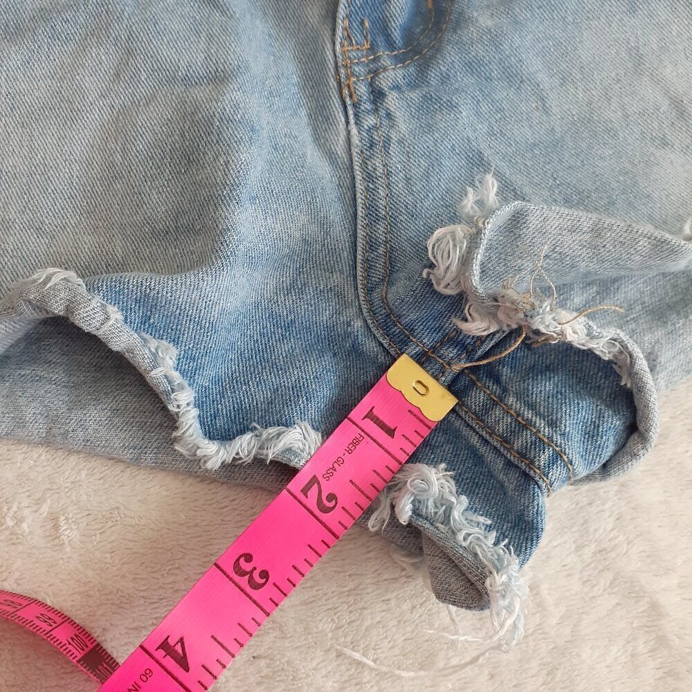 SHEIN Women's Size Small Light Wash High Rise Cut Off Distressed Jean Shorts - Picture 11 of 11